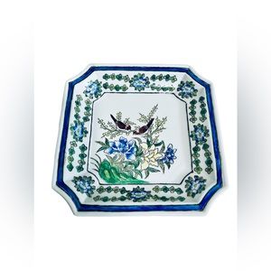A Nora Fenton Design Plate Hand Decorated In Hong Kong Floral and Bird Design